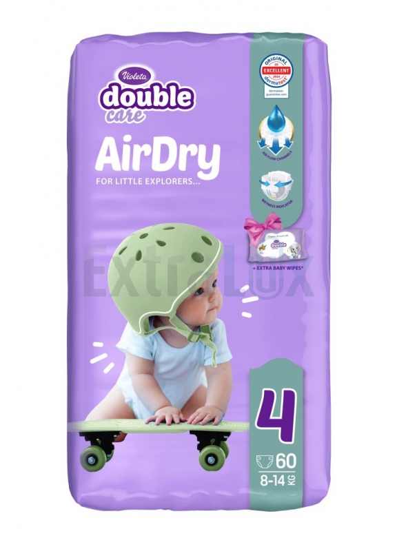 OTROŠKE PLENICE VIOLETA AIR DRY 4 MAXI 8-14KG + VLAŽILNI ROBČKI 1/60