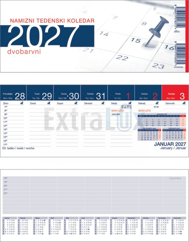 KOLEDAR NAMIZNI POKONČNI DVOBARVNI 2027