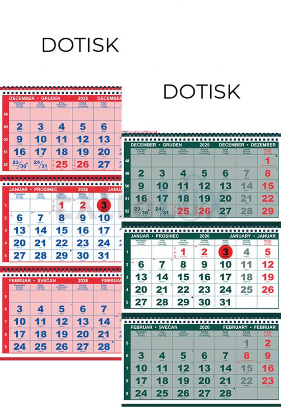 KOLEDAR TRIDELNI STENSKI ŠPIRALA 2026