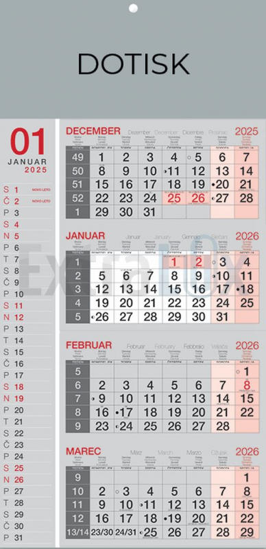 KOLEDAR ŠTIRIDELNI POSLOVNI LEPLJEN 201241 2026