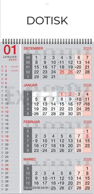 KOLEDAR ŠTIRIDELNI POSLOVNI S ŠPIRALO 201240 2026