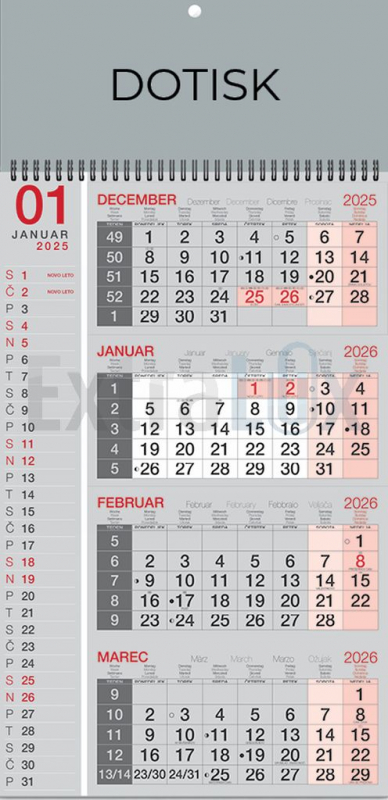 KOLEDAR ŠTIRIDELNI POSLOVNI S ŠPIRALO 201240 2026