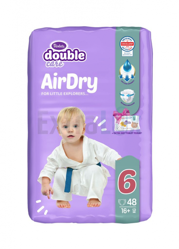 OTROŠKE PLENICE VIOLETA AIR DRY 6 JUNIOR PLUS 16+KG+ VLAŽNI TOALETNI PAPIR 1/48