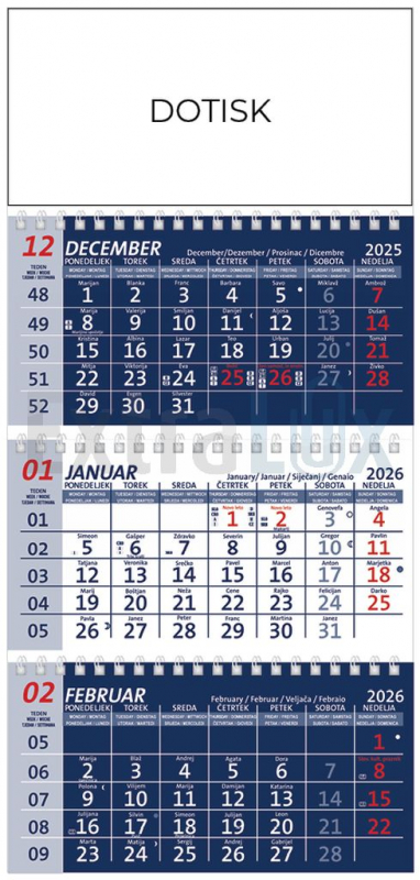 KOLEDAR TRIDELNI ŠPIRALNI IZI 2026