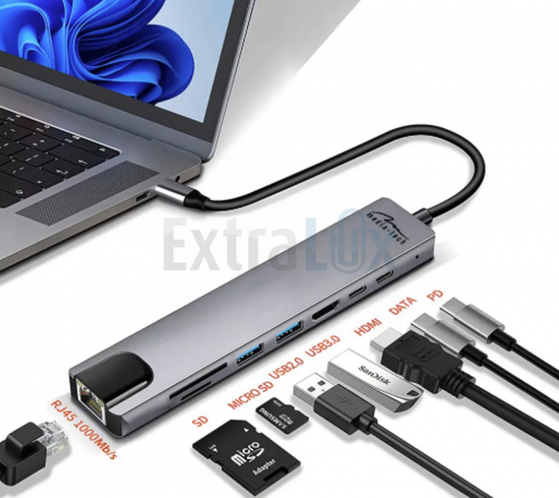 PRIKLOPNA POSTAJA MEDIA-TECH 8v1 HDMI, USB2.0, USB3.0,USB-C, RJ45, CARD READER (MT5046)