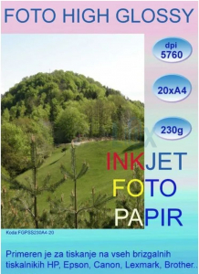 PAPIR FOTO A4 230G INK JET HIGH GLOSSY 1/20