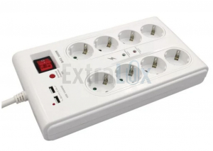 PODALJŠEK S PRENAPETOSTNO/TERMIČNO ZAŠČITO 3M, 8 VTIČNIC+USB H05VV-F (3347266)