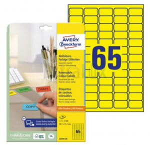 ETIKETE AVERY ZWECKFORM L4793 38X21,2 ODLEPLJIVE RUMENE 20/1