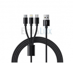 KABEL PODATKOVNI VEGER V303 USB-A NA USB-C/LIGHTNING/MICRO USB PLETEN 1,5M, ČRN