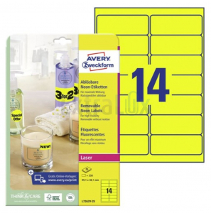 ETIKETE AVERY ZWECKFORM L7263Y-25 99,1X38,1 RUMENE 1/25