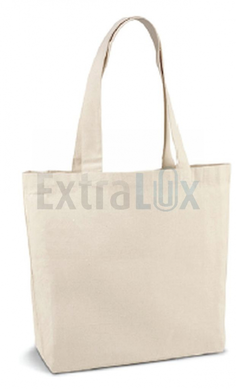 VREČKA BOMBAŽNA S ŠIROKIM DNOM, DOLGIMI ROČAJI IN NOTRANJIM ŽEPKOM, 280 gr