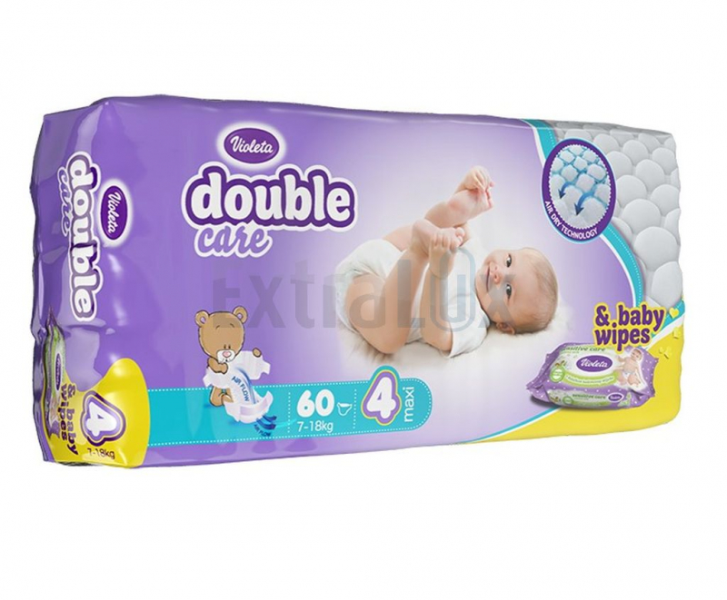 OTROŠKE PLENICE VIOLETA AIR DRY 4 MAXI 7-18KG + VLAŽILNI ROBČKI 1/60