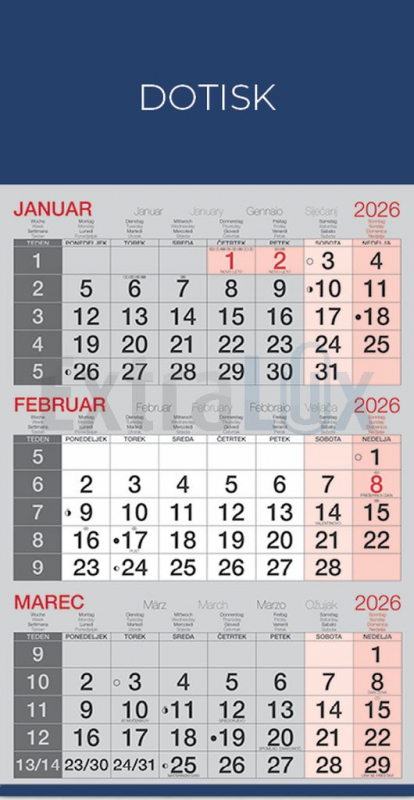 KOLEDAR 3-MESEČNI POSLOVNI-LEPLJEN 2026