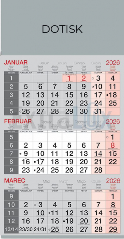 KOLEDAR 3-MESEČNI POSLOVNI-LEPLJEN 2026