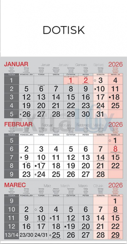 KOLEDAR 3-MESEČNI POSLOVNI-LEPLJEN 2026