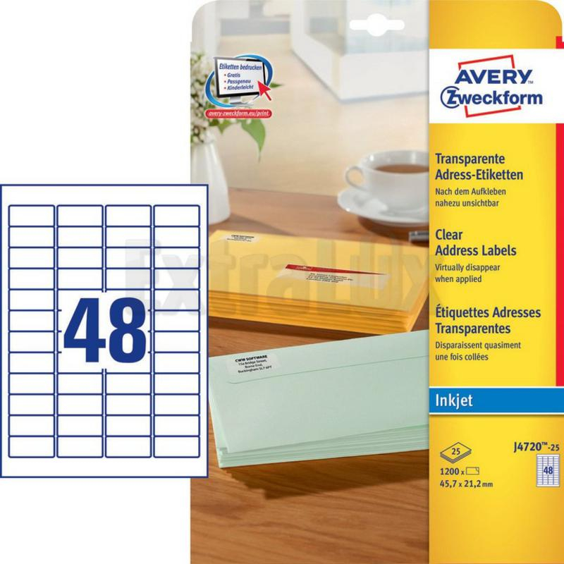 ETIKETE AVERY ZWECKFORM J4720 45,7X21,2 PROZORNE INKJET 25/1
