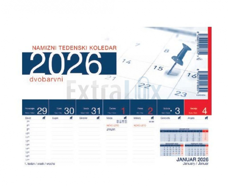 KOLEDAR NAMIZNI POKONČNI DVOBARVNI  2026
