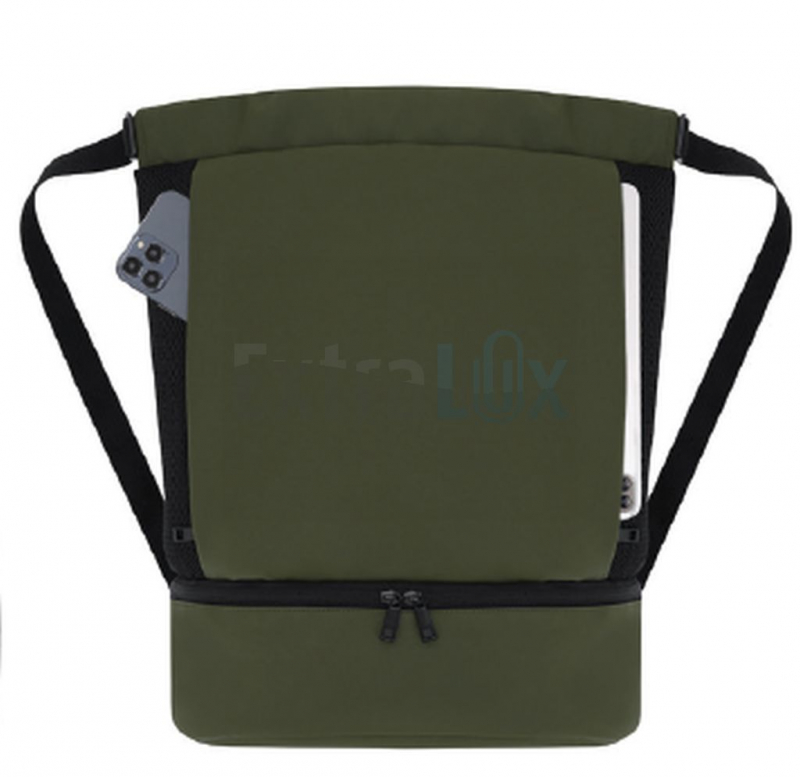 NAHRBTNIK IZ PU MATERIALA Z ZAPIRANJEM NA VRVICO IN NOTRAN. ŽEPOM Z ZADRGO