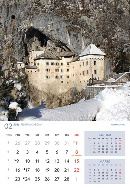 KOLEDAR SLOVENSKI GRADOVI  2026