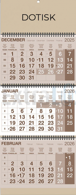 KOLEDAR TRIDELNI POSLOVNI ŠPIRALA  2026