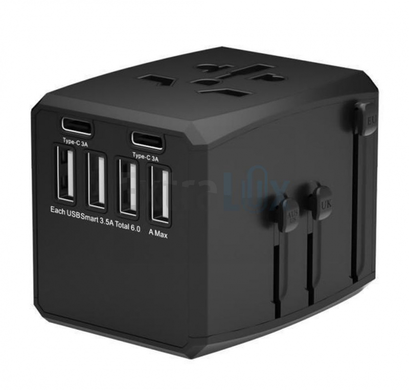 POLNILNIK POTOVALNI MICROCONNECT - EU, UK, US in AUS/NZ, 4XUSB-A, 2XUSB-C