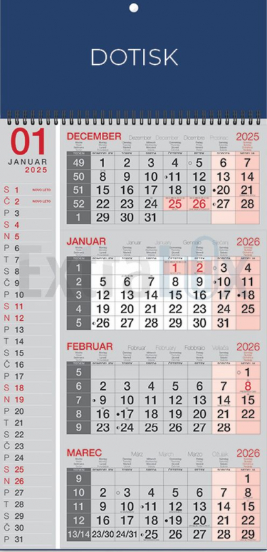 KOLEDAR ŠTIRIDELNI POSLOVNI S ŠPIRALO  2026