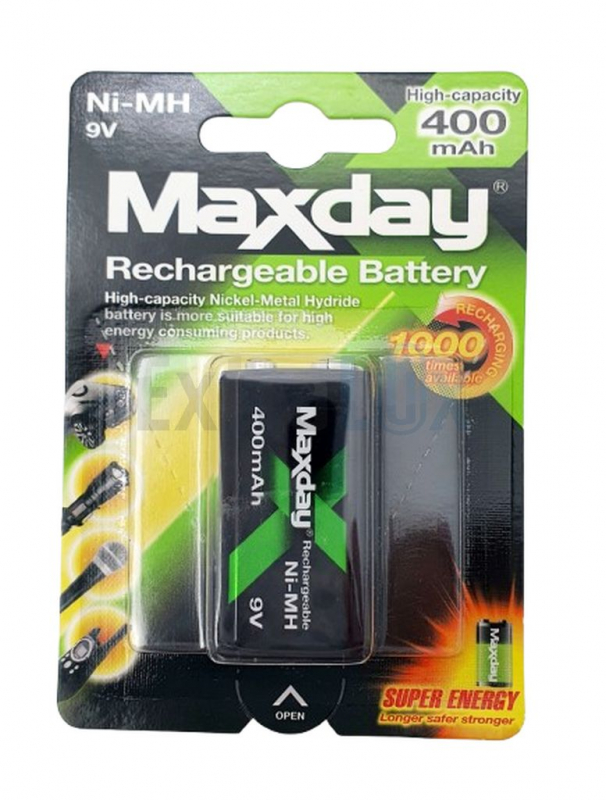 BATERIJA MAXDAY POLNILNA 9V NI-MH 400 MAH