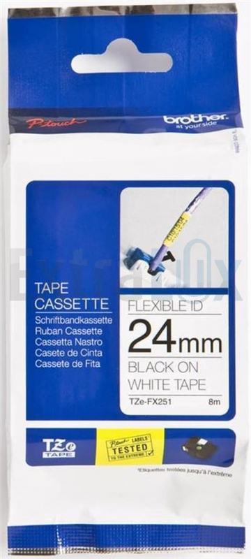 TRAK BROTHER P-TOUCH TZE-FX251 24MM FLEXI LAMINIRANI, ČRNA NA BELEM