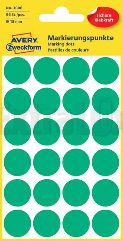 ETIKETE AVERY ZWECKFORM 3006 FI 18MM ZELENE (96 ETIKET)