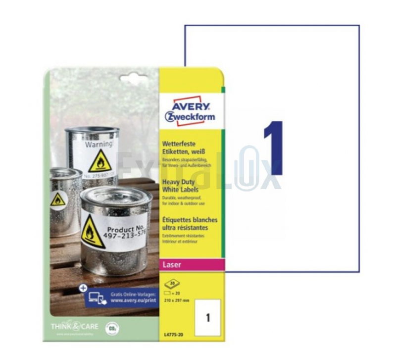 ETIKETE AVERY ZWECKFORM L4775REV-20 210X297 BELE VODOODPORNE OSTRANLJIVE 20/1