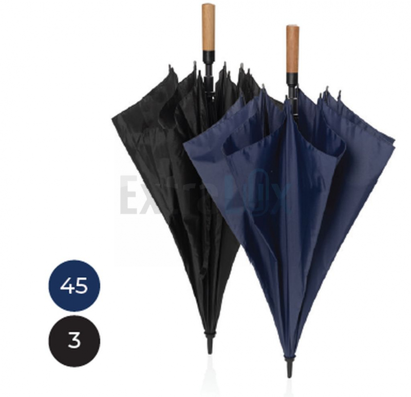 AVTOMATSKI DEŽNIK ODPOREN NA VETER IZ RPET Z RAVNIM ROČ. IZ AKACIJEVEGA LESA