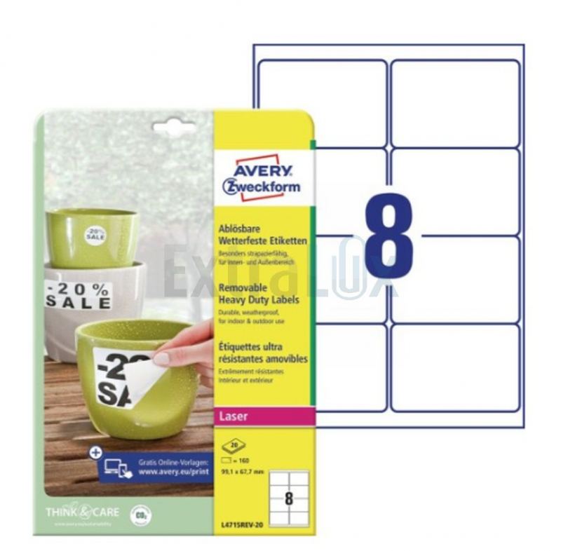 ETIKETE AVERY ZWECKFORM L4715REV 99,1 X 67,7 MM ODSTRANLJIVE 20/1