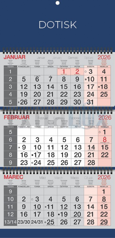 KOLEDAR TRIDELNI POSLOVNI S ŠPIRALO   2026