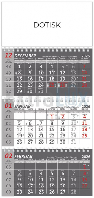 KOLEDAR TRIDELNI ŠPIRALNI IZI 2026