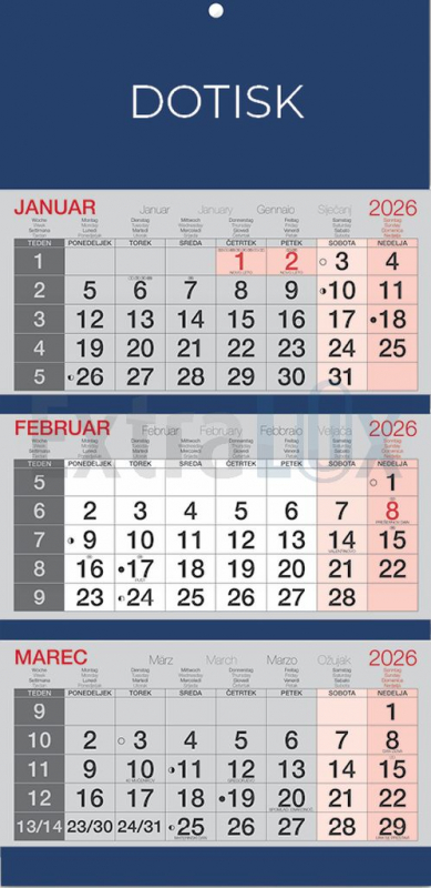 KOLEDAR TRIDELNI POSLOVNI LEPLJEN  2026