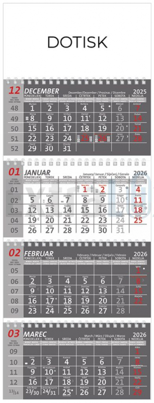 KOLEDAR ŠTIRIDELNI ŠPIRALNI IZI 2026