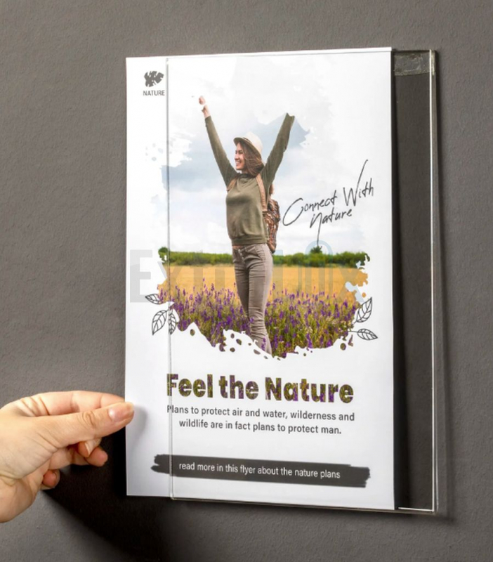 STOJALO STENSKO INFO POKONČNO A5 BASIC PLEKSI SAMOLEPILNO + 2X PENASTI TRAK, BREZ LUKENJ