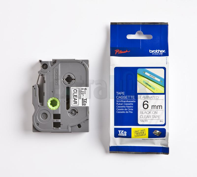 TRAK BROTHER P-TOUCH TZE-111 6MM ČRNA NA PROZORNEM