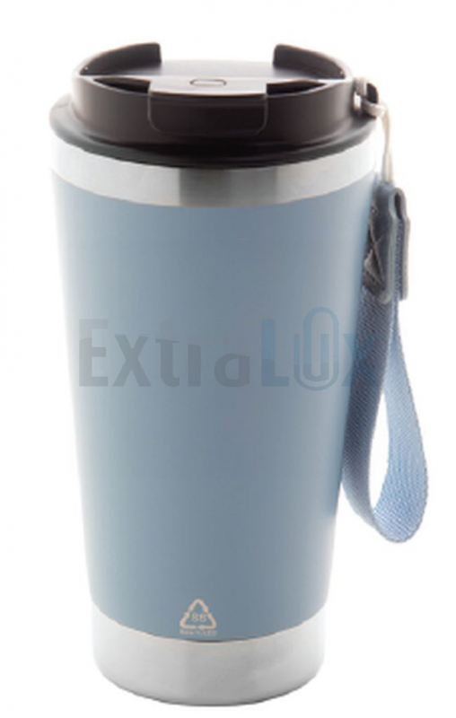 TERMO LONČEK Z DVOJNO STENO, S TRAKOM ZA PRENAŠANJE, IZ RECIKLI. NERJAVEČ. JEKLA