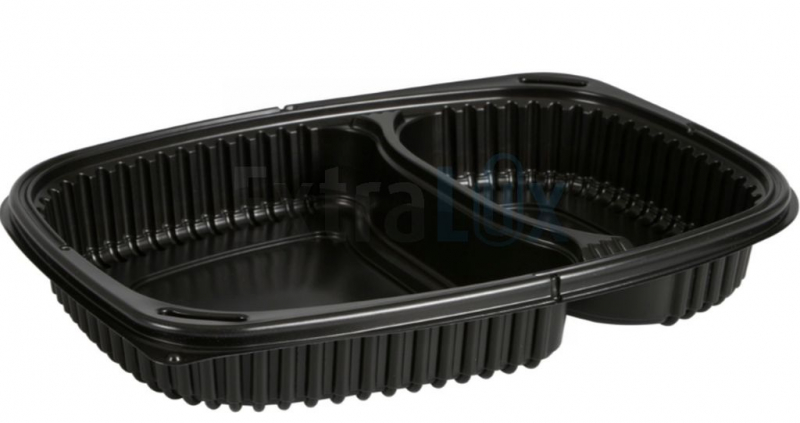 POSODA PLASTIČNA MENU, DVODELNA, 1100ML, ČRNA, ZA TOPLE JEDI, 26X19X5CM, 320/1