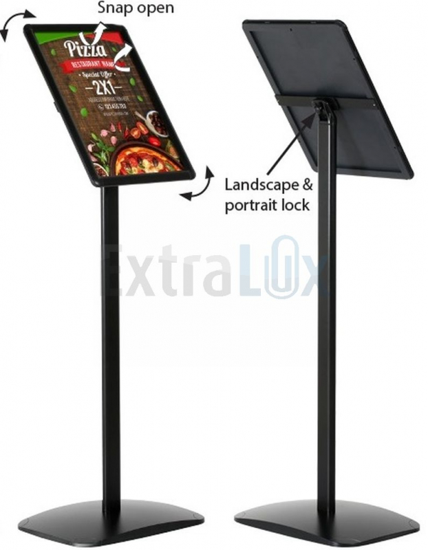 STOJALO DEKORATIVNO INFO A3 (297X420MM) POKONČNO ALI LEŽEČE-ENA NOGA, ČRNO