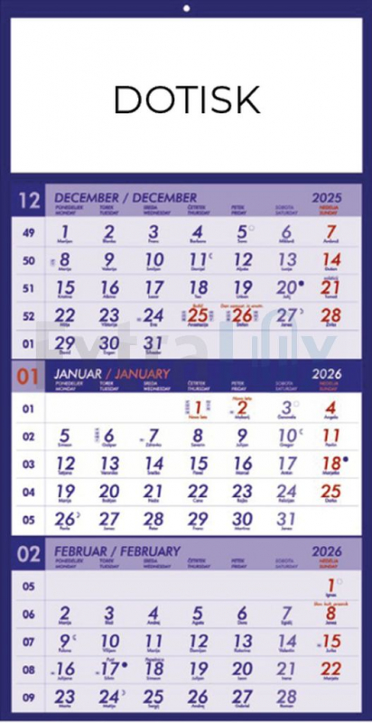 KOLEDAR TRIDELNI LEPLJEN  2026