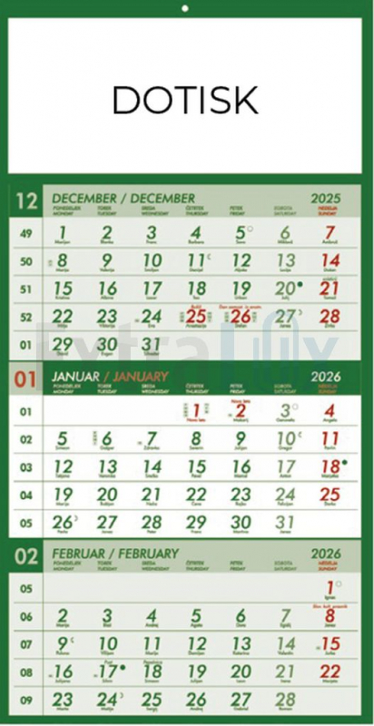 KOLEDAR TRIDELNI LEPLJEN  2026