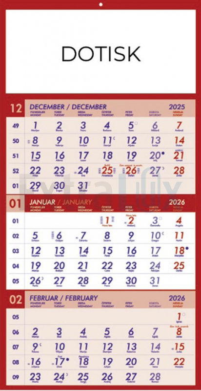 KOLEDAR TRIDELNI LEPLJEN  2026