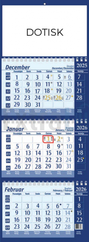 KOLEDAR TRIDELNI ŠPIRALNI 2026 MODER