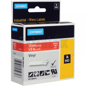 TRAK DYMO RHINO VINIL 1805416 12MMX5,5M BELA NA RDEČEM ZA DYMO 4200