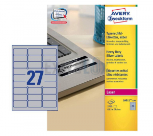 ETIKETE AVERY ZWECKFORM L6011 63,5X29,6 SREBRNE POLIESTER 1/100