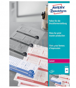 FOLIJA AVERY ZWECKFORM A4 3491 100 MIC ZA LASER ČRNO/BEL 1/100