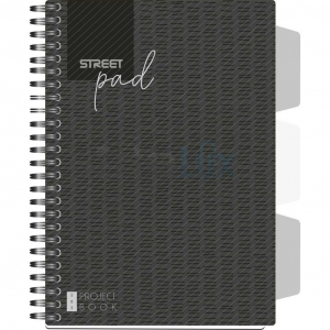 ZVEZEK ŠPIRALNI A5 100L ČRTE STREET S PREGRADO ČRN