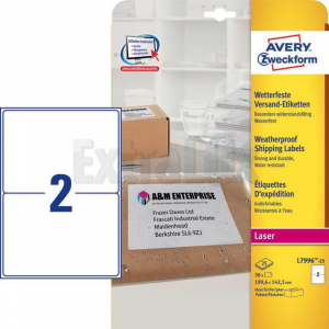 ETIKETE AVERY ZWECKFORM L7996 POLIESTER BELE ZELO ODPORNE 199,6X143,5 1/25